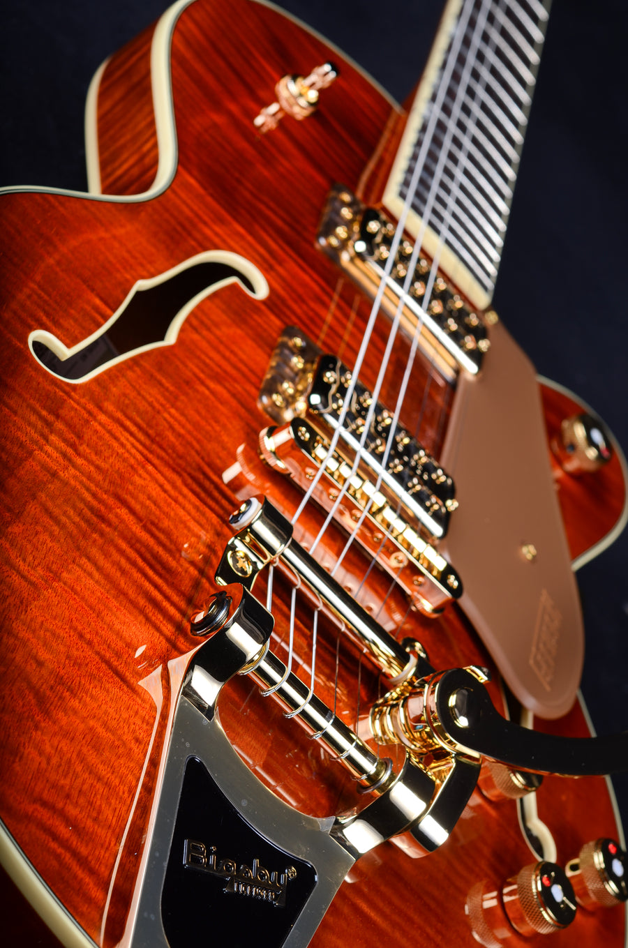Gretsch Electromatic Ltd Flame Okoume Broadkaster Jr Single-Cut with Bigsby - Roundup Orange Stain