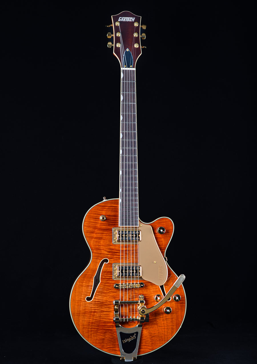 Gretsch Electromatic Ltd Flame Okoume Broadkaster Jr Single-Cut with Bigsby - Roundup Orange Stain
