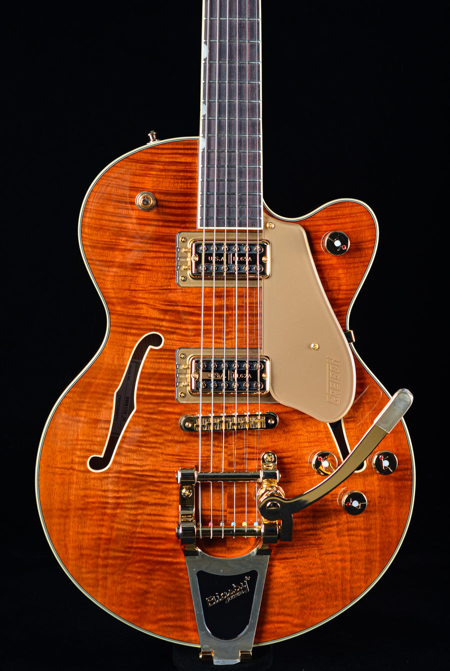 Gretsch Electromatic Ltd Flame Okoume Broadkaster Jr Single-Cut with Bigsby - Roundup Orange Stain